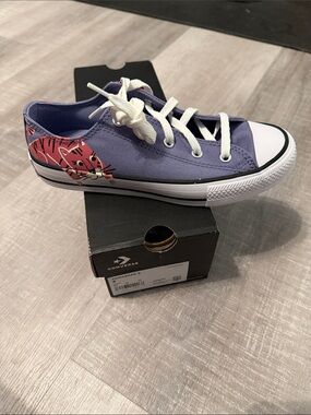 Converse Lavender Canvas Low-Top Sneakers with Pink Cat.